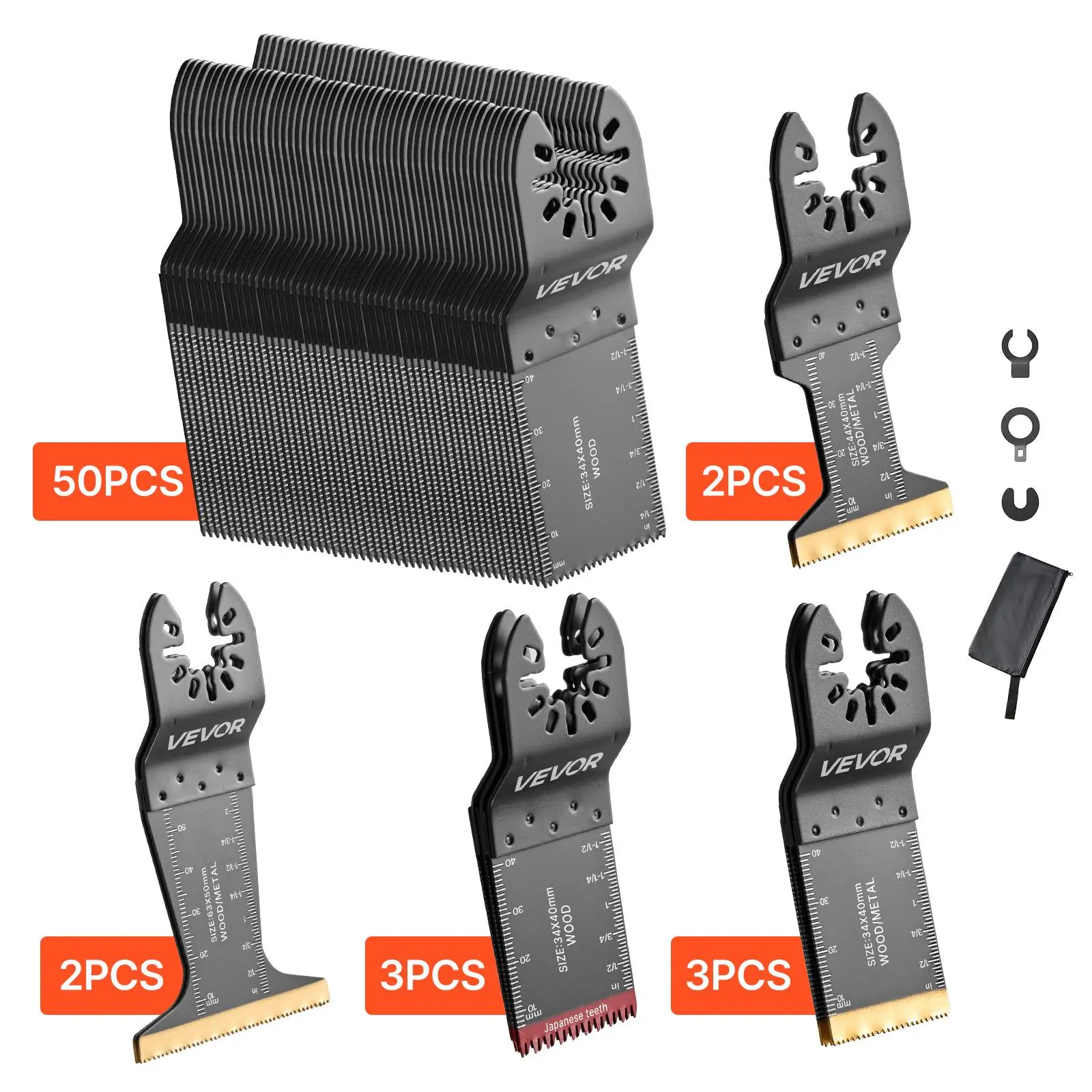 VEVOR 60PCS Oscillating Saw Blades, Universal Quick Release Multi Tool Blades Kits, 5 Types Oscillating Multitool Blades for Wood Plastic Metal, Compatible with Dewalt Ryobi Milwaukee Bosch Craftsman