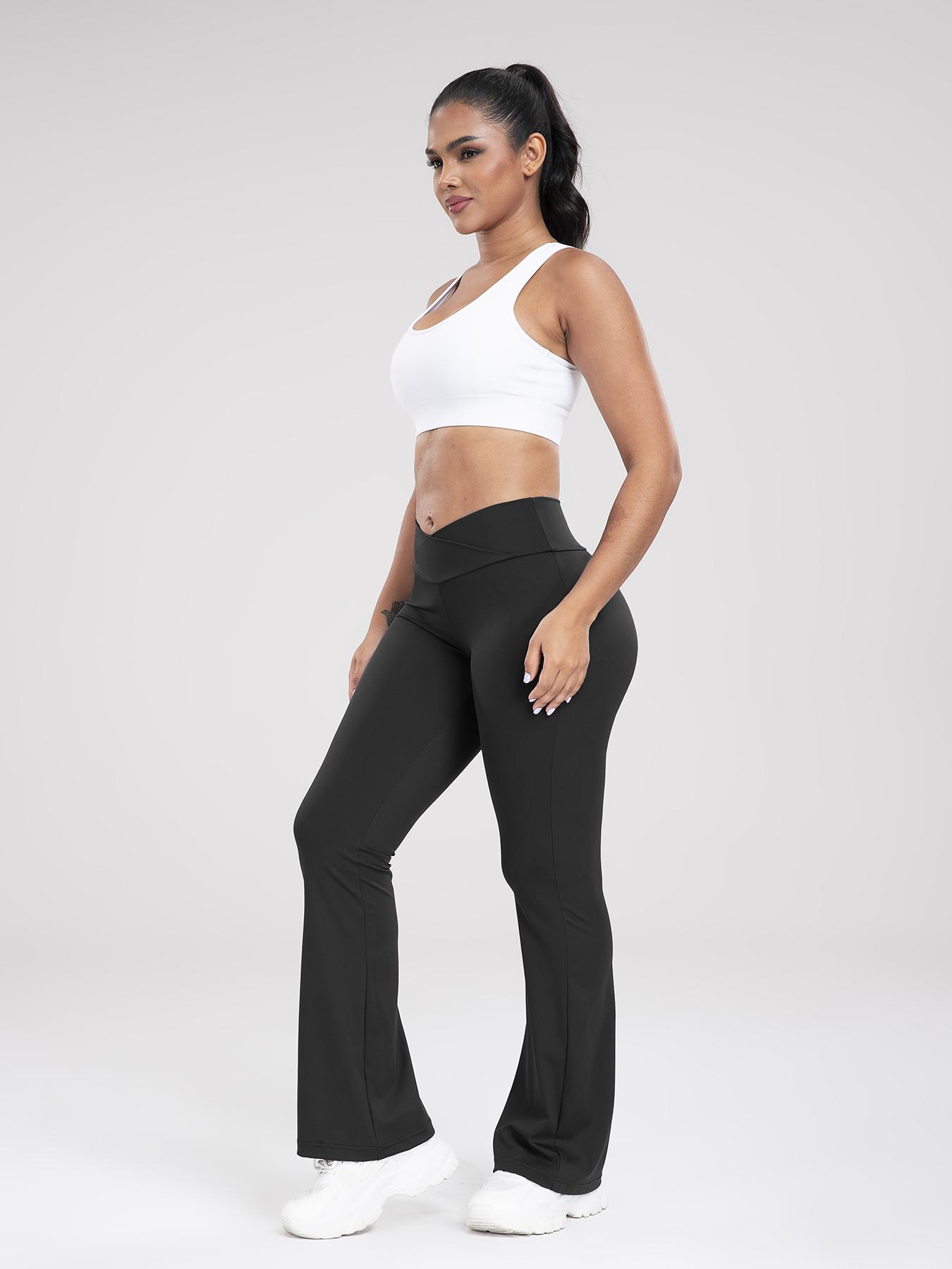 Kabuer Women's High Waist Flare Leggings Solid Color Yoga Pants Ladies Sportswear Athletic Outfit Gymwear Workout Casual Long Length Medium Stretch Knit Fabric