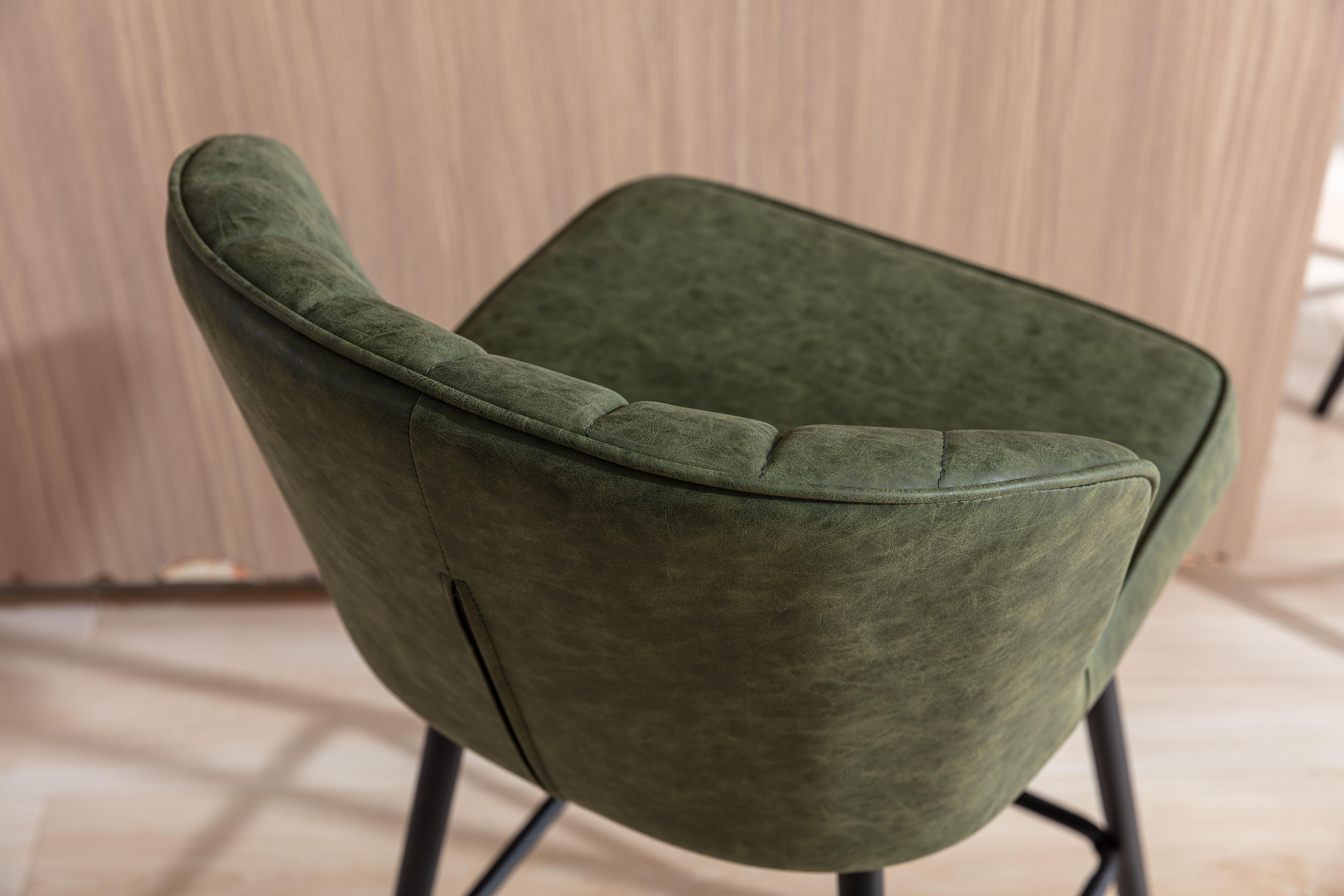 DAYALANE 25.5 Inch Modern Green Counter Stool (Set of 2) Armless Bar Chairs with Metal Legs Mid Century Upholstered Kitchen Island Chairs Fixed Back PU Faux Leather Ergonomic Design Stable Base