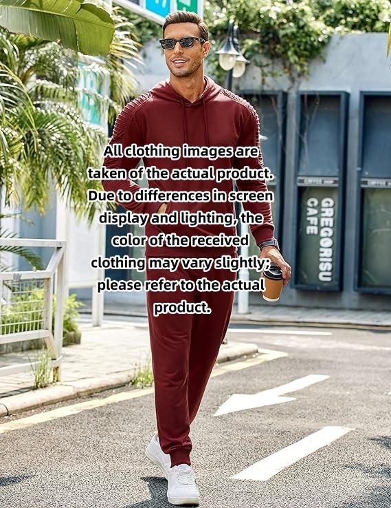 Coofandy Thin Men's Tracksuit 2 Piece Hoodie & Long Pants Set - Pleated Fabric, Kangaroo Pocket, Elastic Drawstring, Casual Jogging Athletic Suits