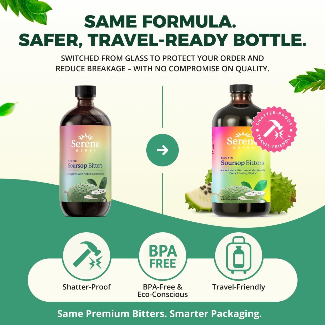 Soursop Bitters Liquid – Organic Herbal Detox with Black Seed, Moringa & Ginger by Serene Herbs – Supports Digestive Wellness & Immune Function – 16 fl oz​