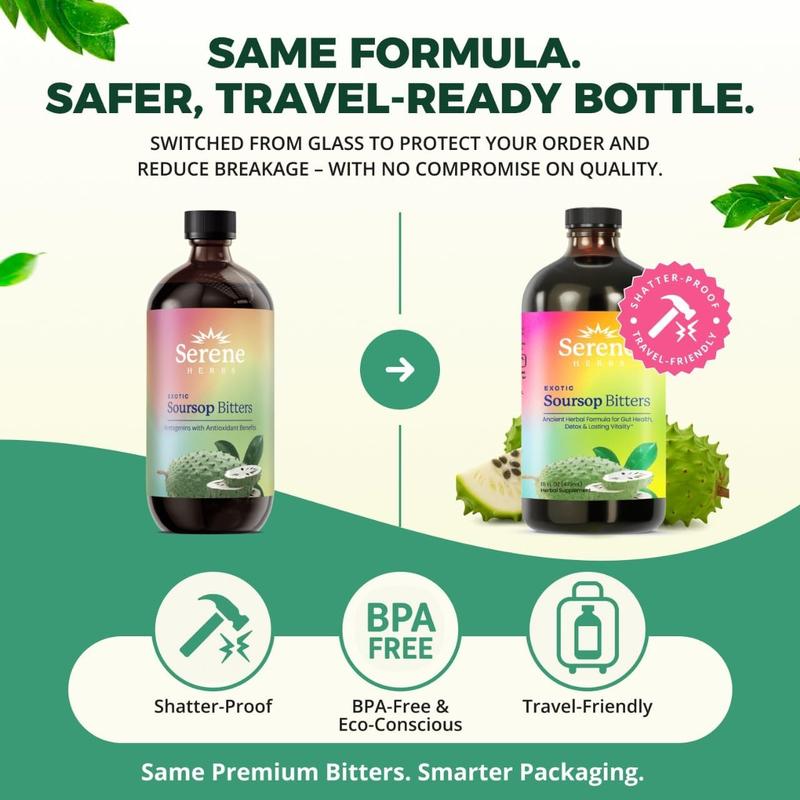 Soursop Bitters Liquid – Organic Herbal Detox with Black Seed, Moringa & Ginger by Serene Herbs – Supports Digestive Wellness & Immune Function – 16 fl oz​