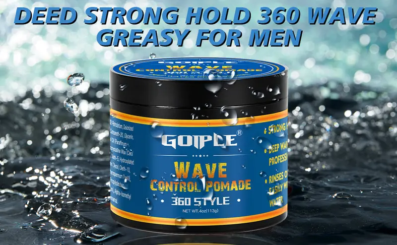 Natural Wave Pomade Strong Hold Easy Wash 360 Wave Training Hair Cream, Waves Grease for Men Water-Based Hair Cream for Wave, Moisture, Control and Silky Shine, Wave Pomade for Black Men 4oz,valentine's day gifts for her/him