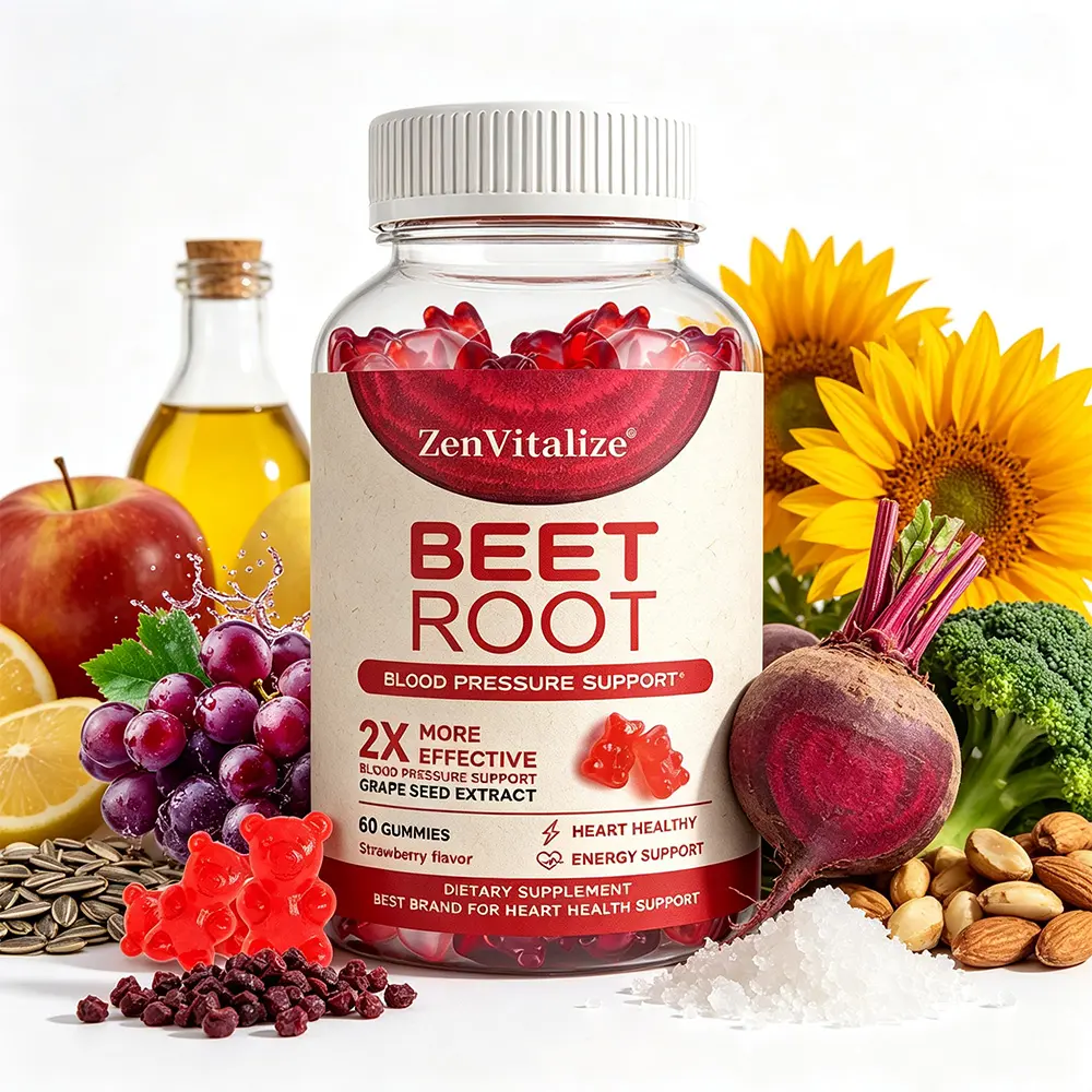 ZenVitalize Beet Root Gummies with Grape Seed Extract - Natural Nitric Oxide Booster for Cardiovascular & Energy Support, 60 Ct