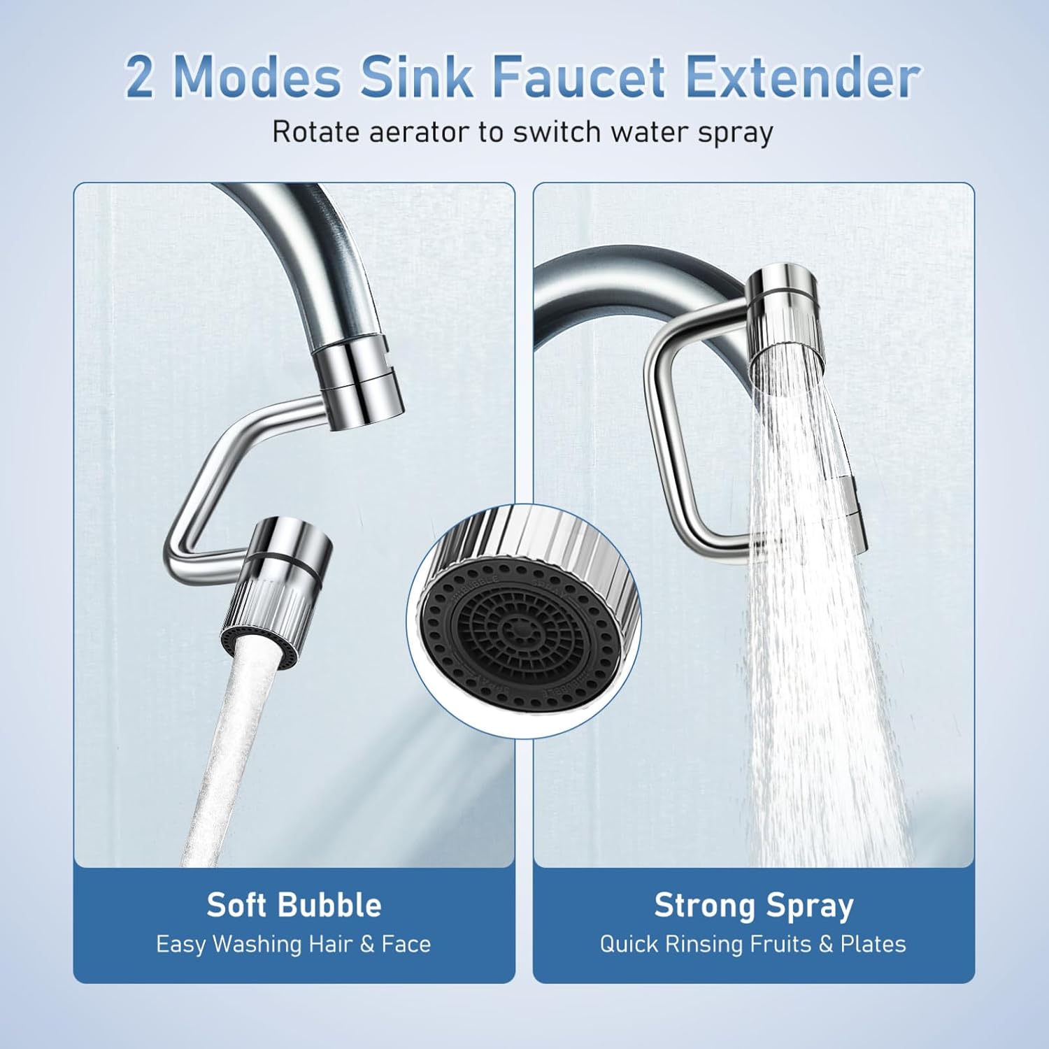 CityDry-Rotatable Faucet Aerator Extension - for Effortless, All-Angle Control, Rotating Swivel Faucet Aerator Extender, Kitchen Bathroom Sink Faucets Sprayer Attachment with 2 Mode Splash(1PC)