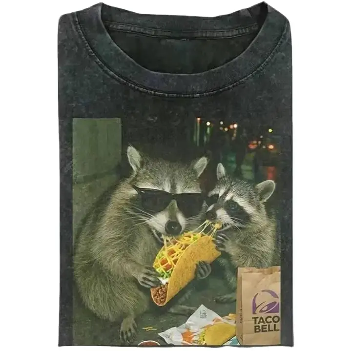 Raccoon Eating Taco T-Shirt - Funny Meme Graphic Tee, Silly Animal Humor Shirt, Vintage Retro Unisex Top, Cute Raccoon Lover Gift, Gift for Men, Women funny shirts for women, Womenswear Cotton Top Streetwear