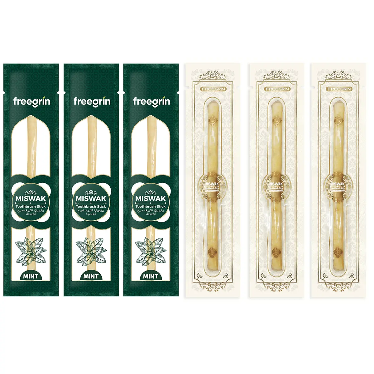 Traditional Miswak Toothbrush 6 Pack Variety Pack, Natural Sticks for Daily Oral Care and Teeth Cleaning at Home - Mint & Original Flavors, Oral Care Supplies