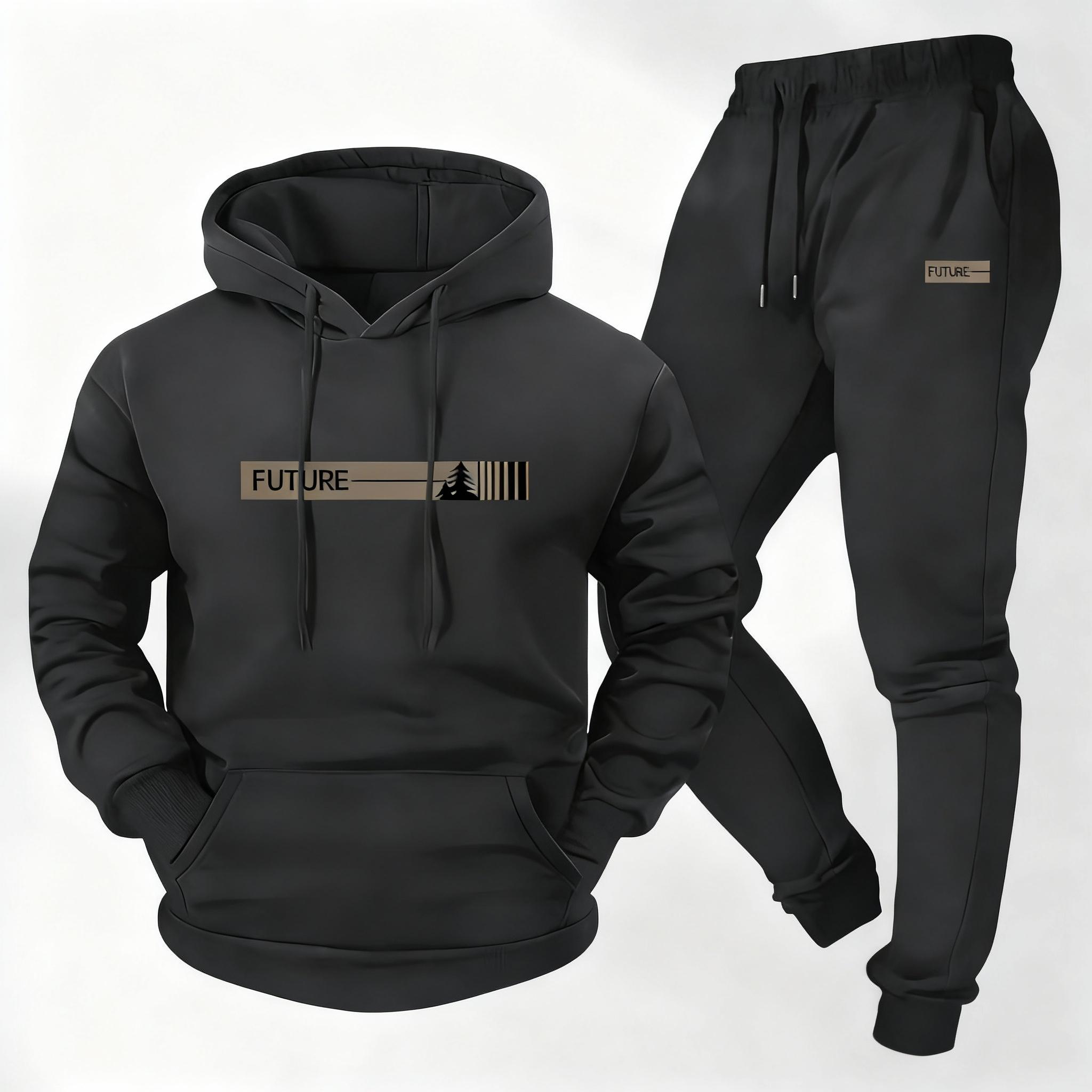 Men's Printed Hoodie & Joggers Set - Casual Long-Sleeve Athletic Top with Pockets Summer Lounge Tracksuit Summer Tracksuits Sportswear Indoor Outdoor Sportswear Running Fitness