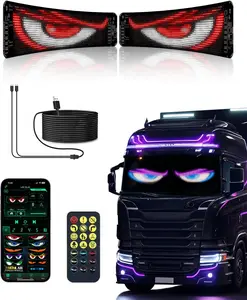 Dual-Panel Blinking Devil Eyes Light LED Car Windshield Display: 2-Pack 14"x4" Programmable Matrix, Single USB Power, Remote/App Control, Custom Text/GIFS for Car SUVs, Trucks