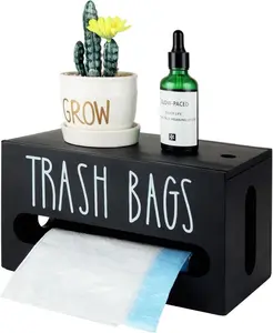 Wooden Trash Bag Storage Box, 1 Count Wall Mounted Trash Bag Organizer, Countertop Plastic Bag Storage Box for Kitchen Bathroom Home Office