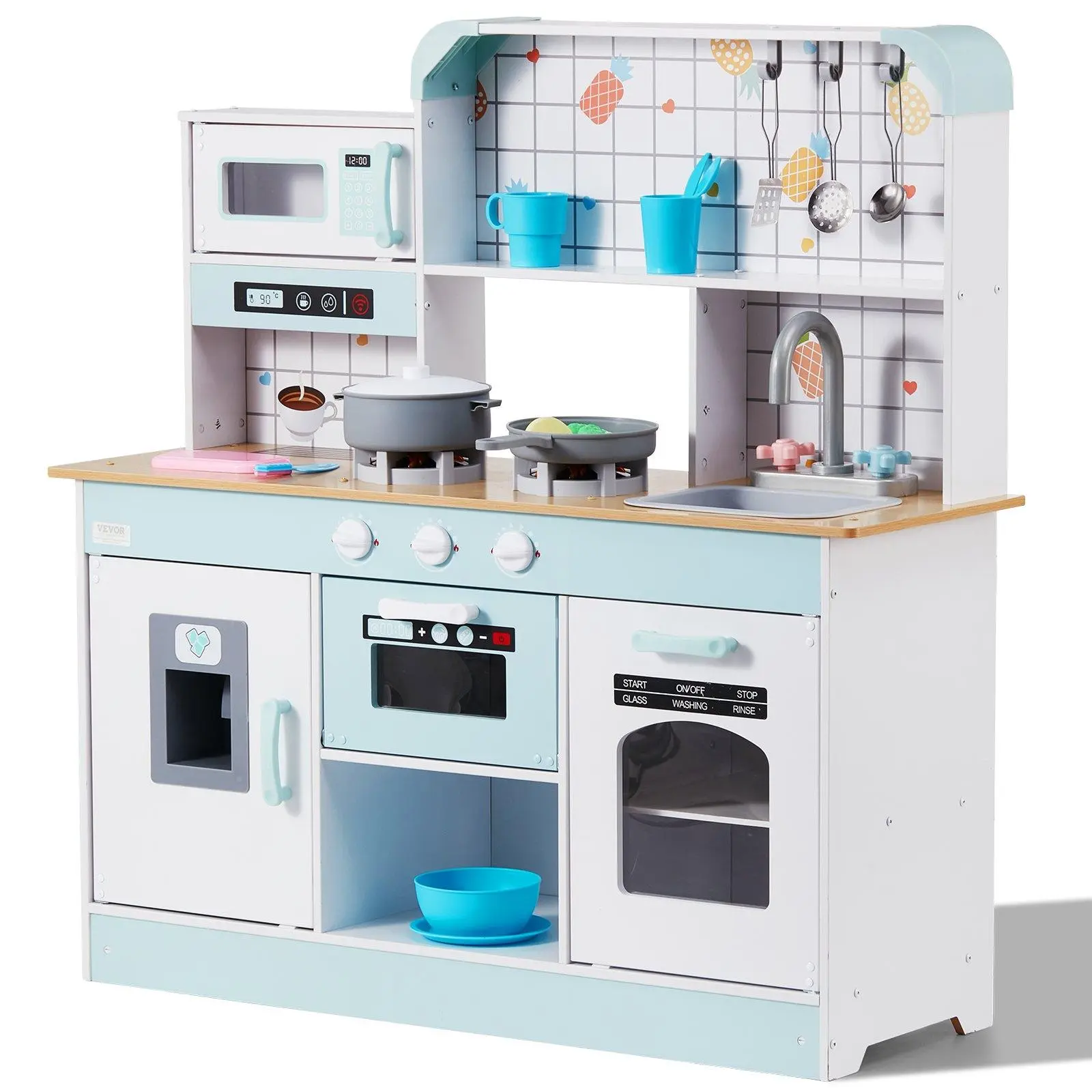 【Backtoschool】VEVOR Kitchen Playset Kids Pretend Cooking Play Toy 24 Piece Accessories White Christmas gift  （YNMT）·