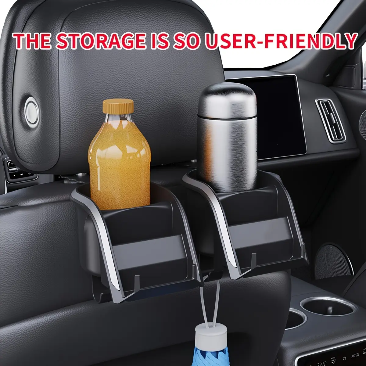 Multi-Functional Car Backseat Organizer with Backseat Storage, Integrated Cup Holders, Phone Holder & Multi-Hooks for Camping