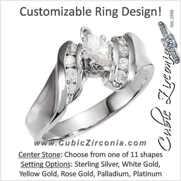 Cubic Zirconia Engagement Ring- The Latisha (Customizable 9-stone Artisan Style with Vertical Round Channel)