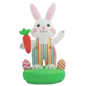 75-Inch Easter Bunny Inflatable with Built-in LED Lights – Rainbow Overalls & Giant Carrot Design for Outdoor Egg Hunts, Family Parties & Garden Decor