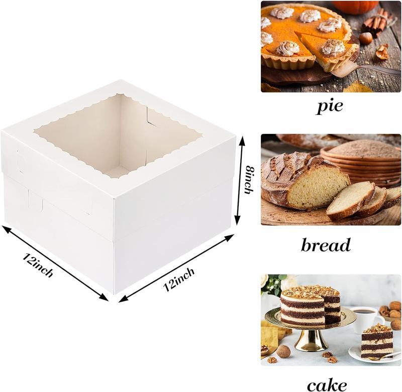 Moretoes 15Pcs Cake Boxes, 12x12x8 Inch White Bakery Boxes with Window Cake Containers Tall Dessert Cardboard Boxes