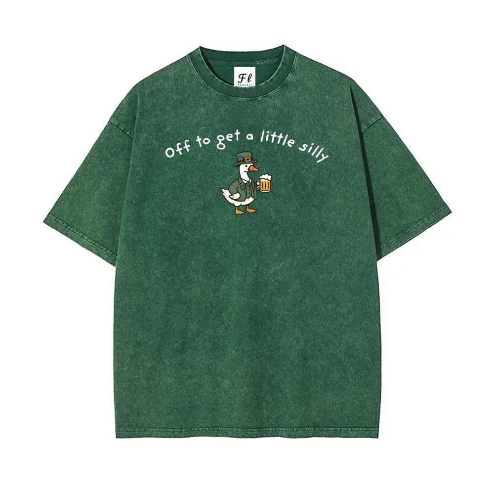 Unisex “Off to get a little silly” Vintage Shamrock Vintage Washed T-Shirt – St. Patrick’s Day Graphic Tee