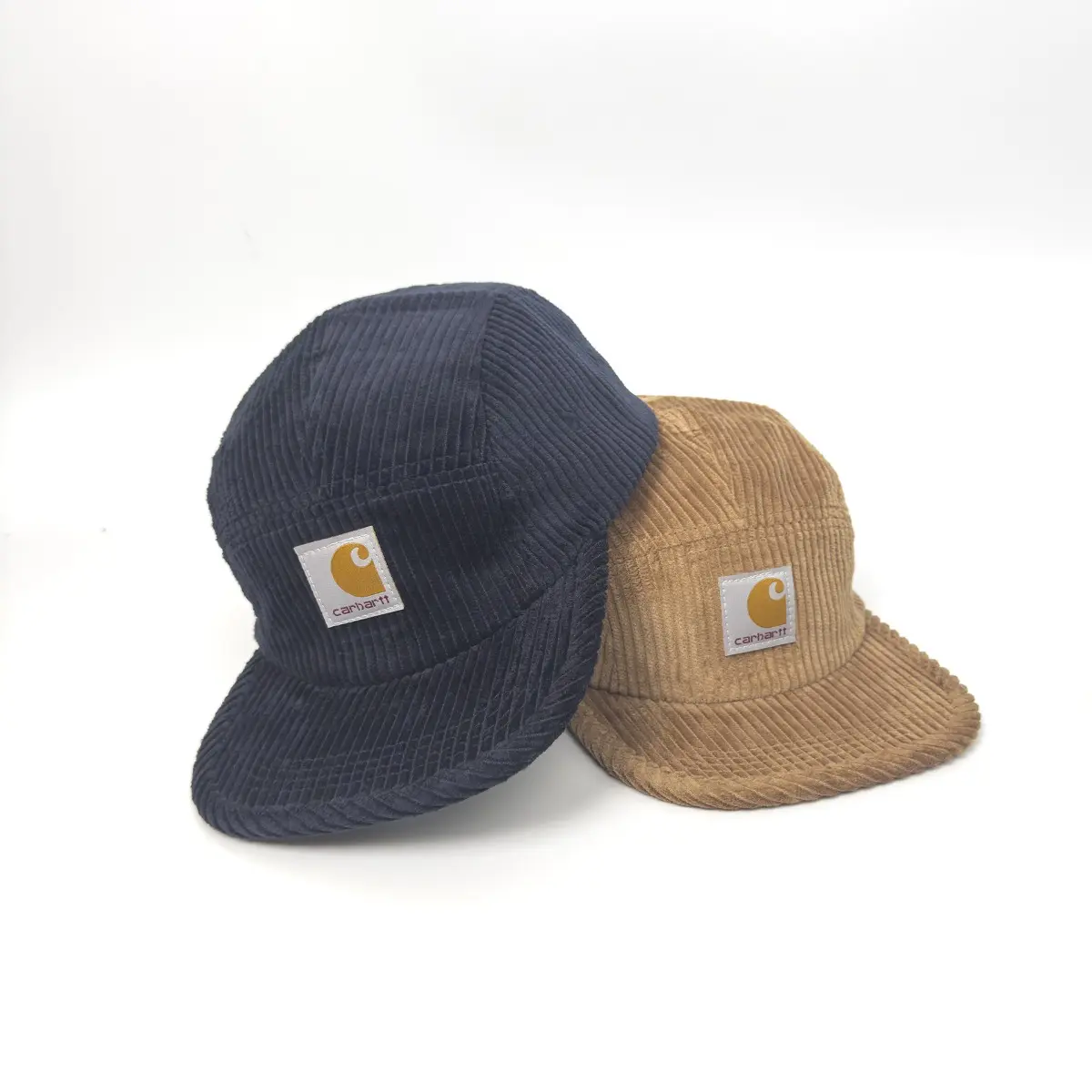 Carhartt Retro Corduroy 5 Panel Hat, Woven Logo Patch Adjustable Flat Brim Camp Cap Unisex