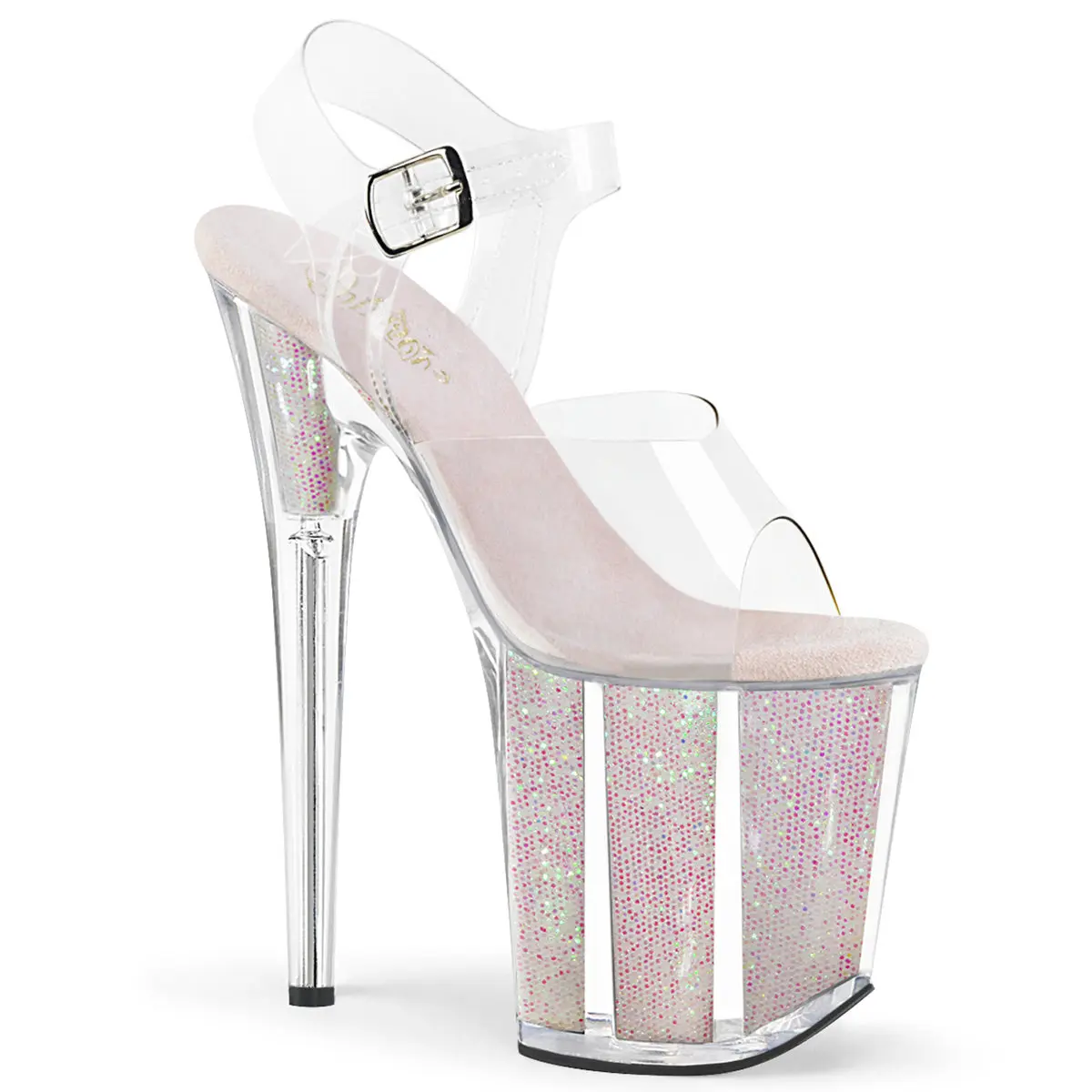 Pleaser Women's Stylish Fashion Footwear - Flamingo-808G Heeled Sandals, 8-in Heel, 4-in Platform, Sparkling Glitter-Filled Sole Shoe