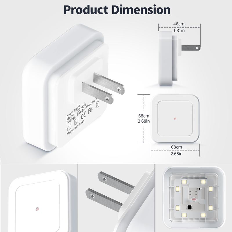 Night Light, Night Lights Plug into Wall 4-Pack, Dusk to Dawn Nightlight, Plug in Night Light Led Night Lights for Bedroom, Bathroom, Hallway Warm White Home Lighting