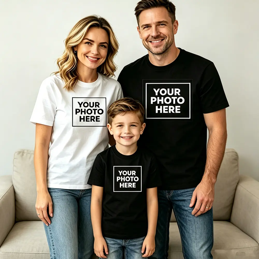 Custom Family Matching T-Shirts – Personalized with Your Photos, Text & Patterns for Mom, Dad, Kids, Boys & Girls. Front/Back Printing. Upload Any Image, Logo, Name or Slogan. Great for Graduation, Sports, or Daily Wear.