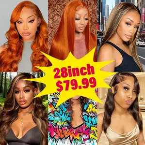 [$79.99=28 Inch human hair wig] 13x4 28 Inch Honey blonde body wave  Lace Front Wigs Human Hair Pre Plucked  Lace Frontal Wigs Brazilian Human Hair 180 Density Human Hair Wig with Baby Hair Wig