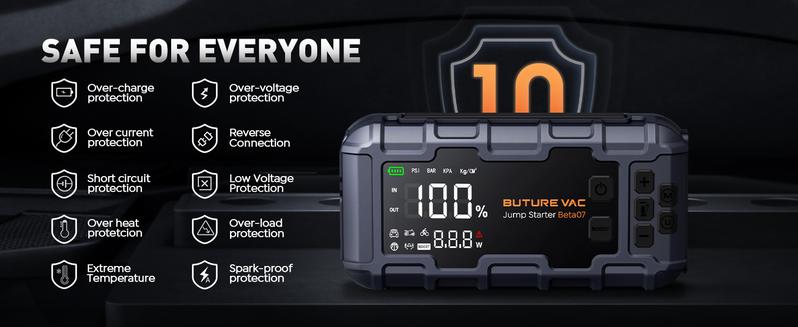 Buture 10-in-1 Portable Car Battery ultra-safe Jump Starter with Air Compressor 8000A 160PSI 45W Charger, Jump Starter Jump Box (All Gas 14L Diesel), Car Battery Jumper Starter Portable Jumper Cables, Gloves, Lights,Christmas,gift