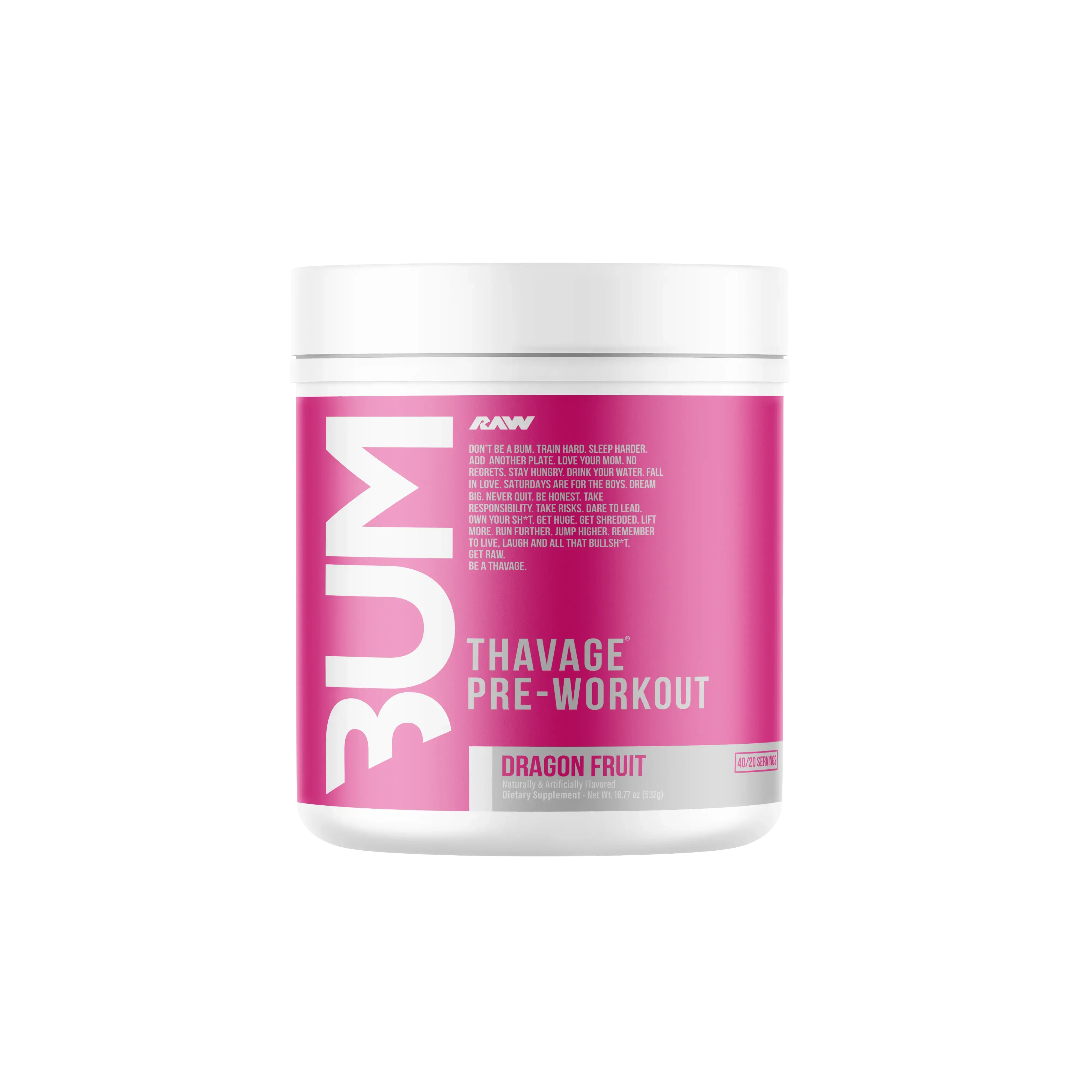 RAW Pre Workout Powder, Thavage (Beach Bum) - Chris Bumstead Sports Nutrition Supplement for Men & Women - Cbum Pre Workout for Working Out, Hydration, Mental Focus & Energy - 40 Servings