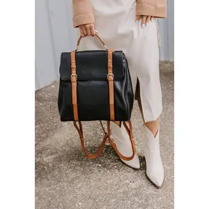Punctual And Perfect Faux Leather Backpack In Black