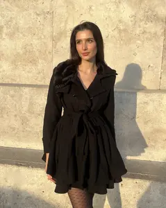 RETRO STAGE Women's 1950s Vintage Fur Collar Waisted Winter Overcoat, Button-Fitted Casual Jacket Coat, Red & Black Womenswear Outerwear