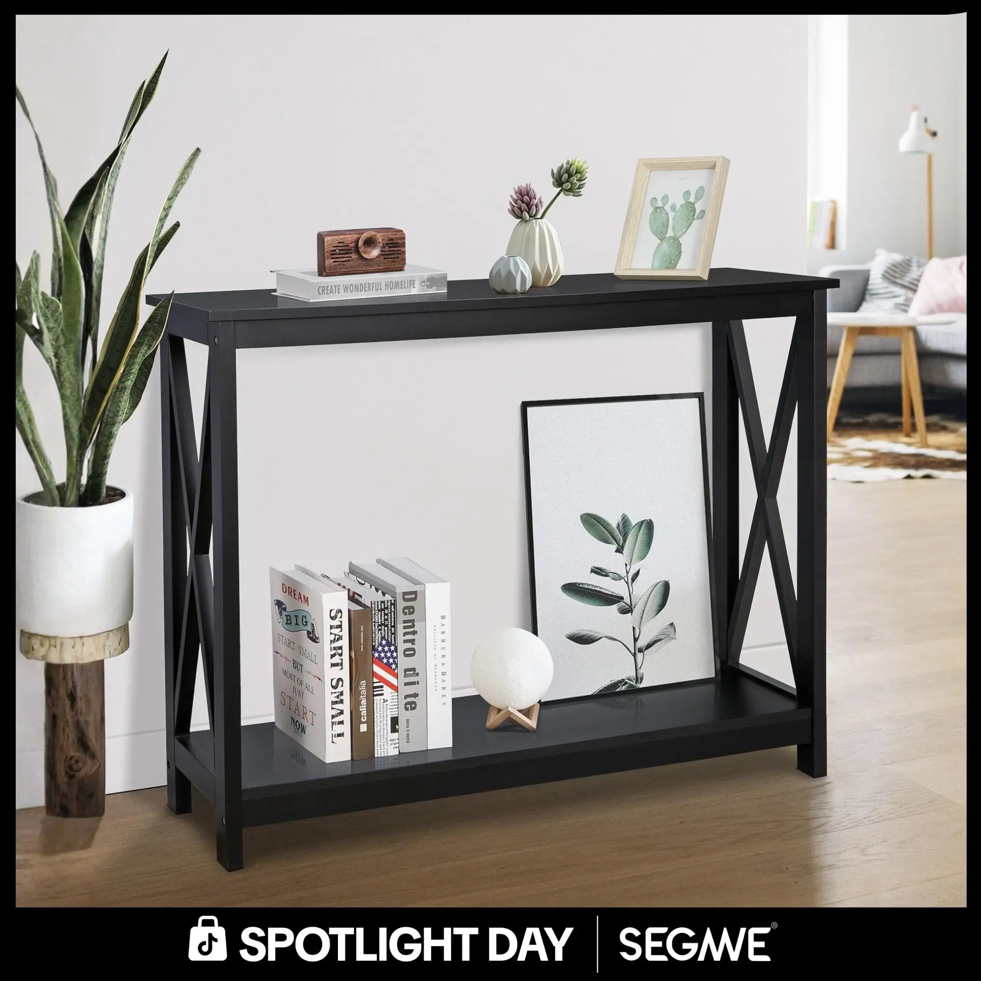 Segawe 2-Tier Sturdy Wood X-Shaped Modern Console Table - Gray Contemporary MDF Finish, Quick Setup, Hallway/Living Room Furniture, Entryway Decor Accent Table for Apartment Accessories,summerwins,dorm essentials,home decor