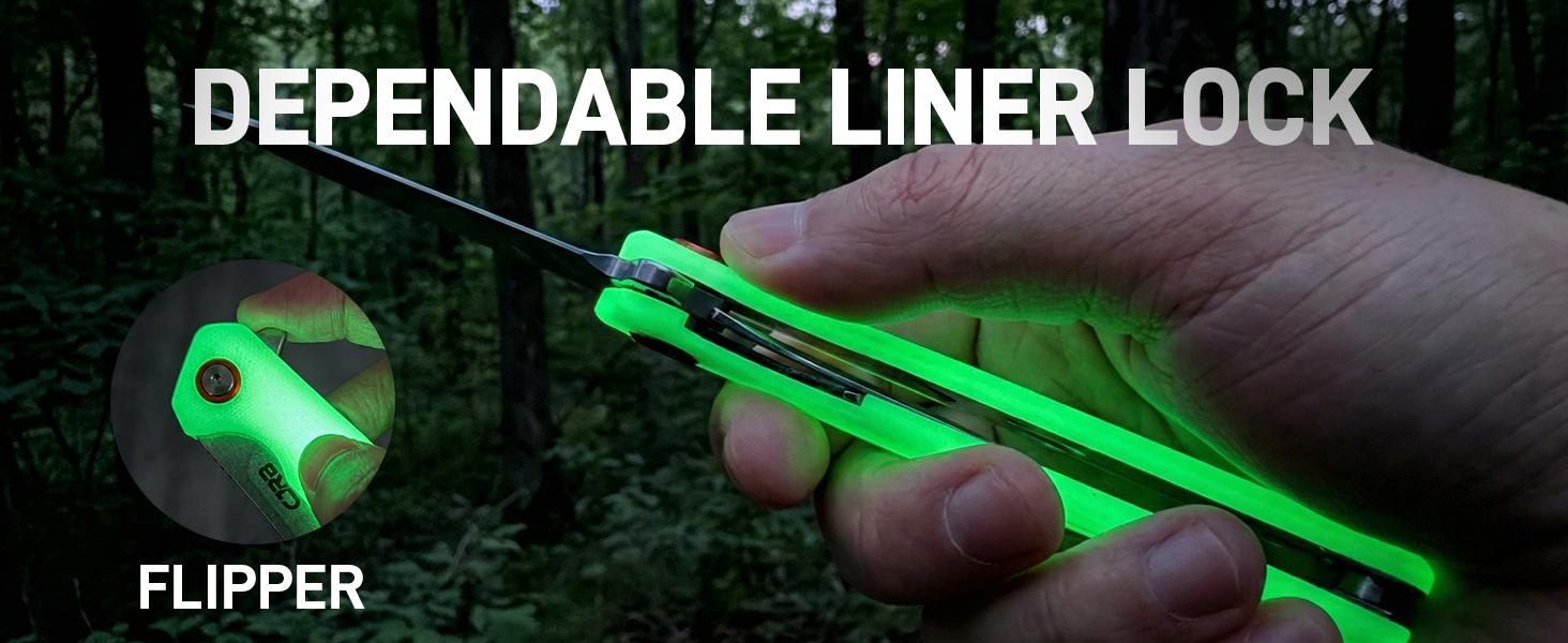 Cjrb Gobi Pocket Knife Glow In the Dark Version, AR-RPM9 Steel Blade G10 Handle, Stainless Steel Tool knife for Man, Camping and Emergency Survival Gear