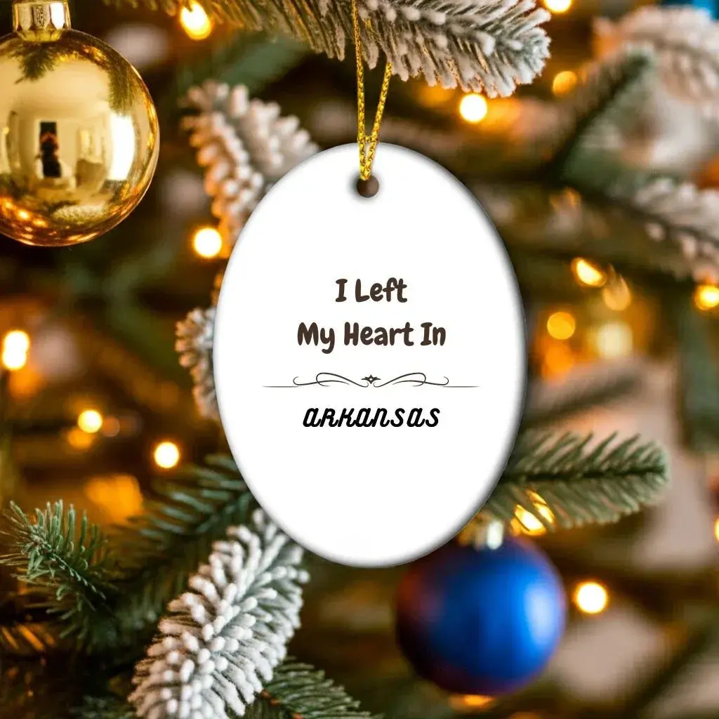 I Left My Heart in Arkansas Ornament – Oval MDF State Keepsake Gift
