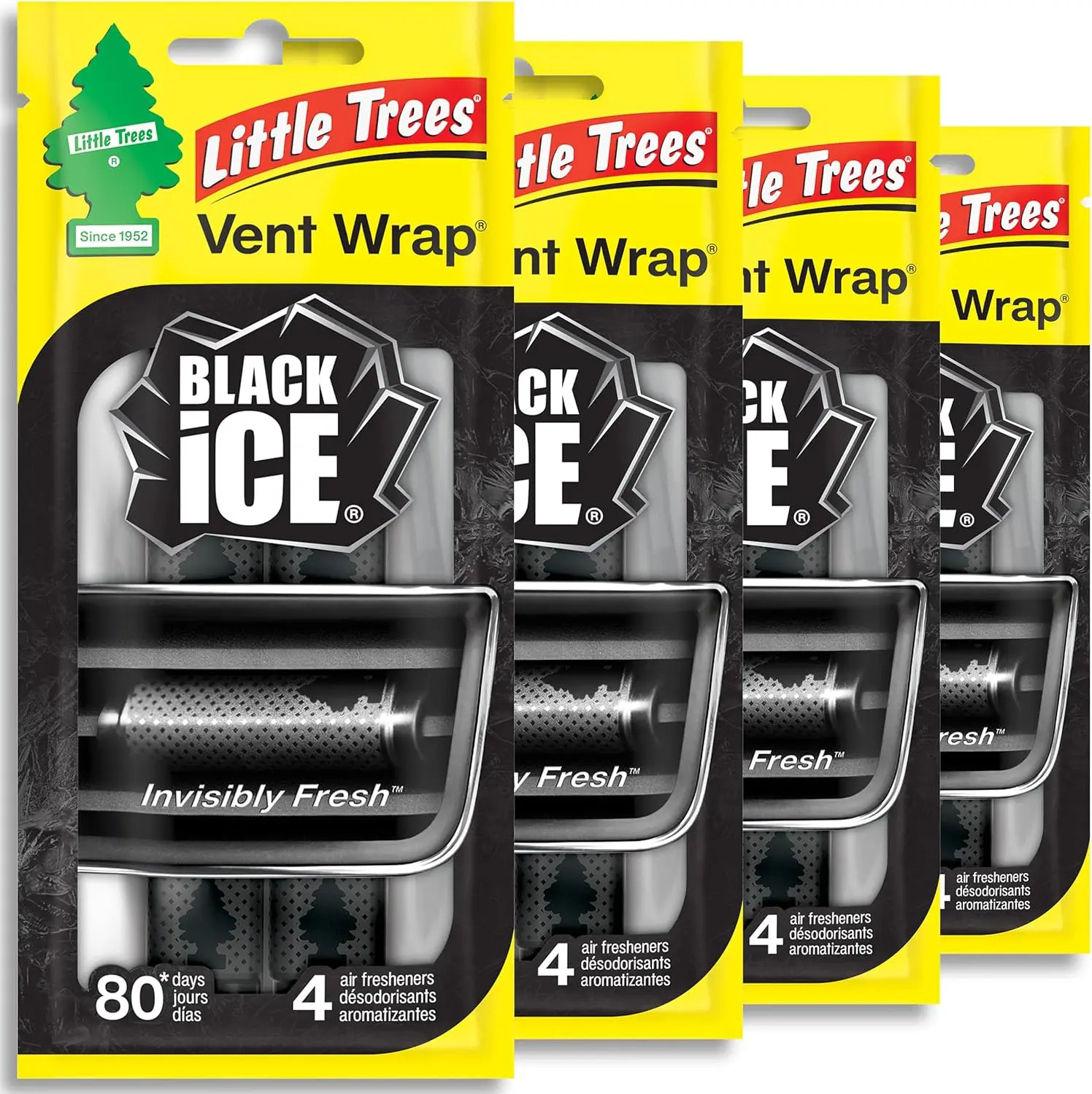 LITTLE TREES Car Air Freshener | Vent Wrap Provides Long Lasting Scent, Invisibly Fresh | 16 Air Fresheners | Black Ice