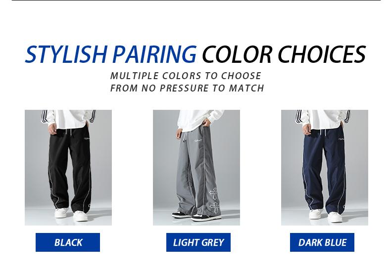 Clean Gent men's casual sweatpants with white side stripes and embroidery design, casual sportswear, sports trousers, sports suits, sports casual style sportswear, strappy straight sportswear