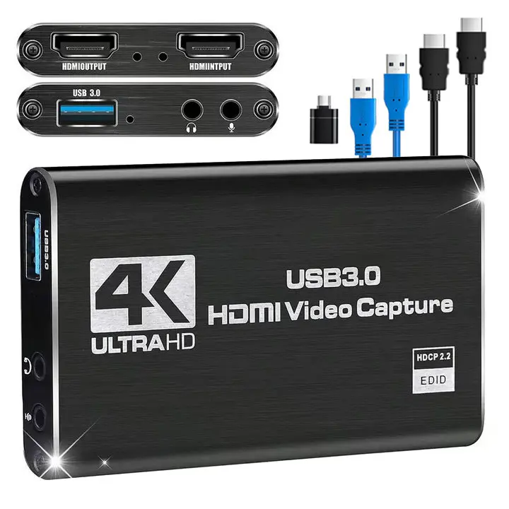 Capture Card USB 3.0  with Microphone, High Definition Video Recording Card with Mic,Video Capture Card For Computer, Sound System Laptop, VCR, DVD Player, Xbox, Laptop, Boyfriend Gift, Tech Gadgets, Videography Equipment, Digital, Black #SummerVibes