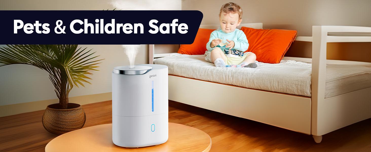 Geniani Huron 4L Ultrasonic Cool Mist Humidifier – Top Fill, Quiet for Bedroom, Plants,  Aroma Terapia  – 18h Runtime, Auto Shut-Off with Oil Scents