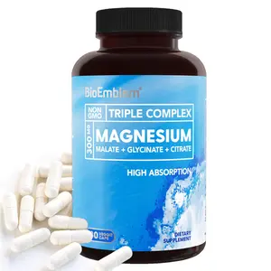 BioEmblem Triple Magnesium Complex - Magnesium Glycinate Malate & Citrate for Muscles Nerves & Energy - High Absorption Non-GMO 180 Caps