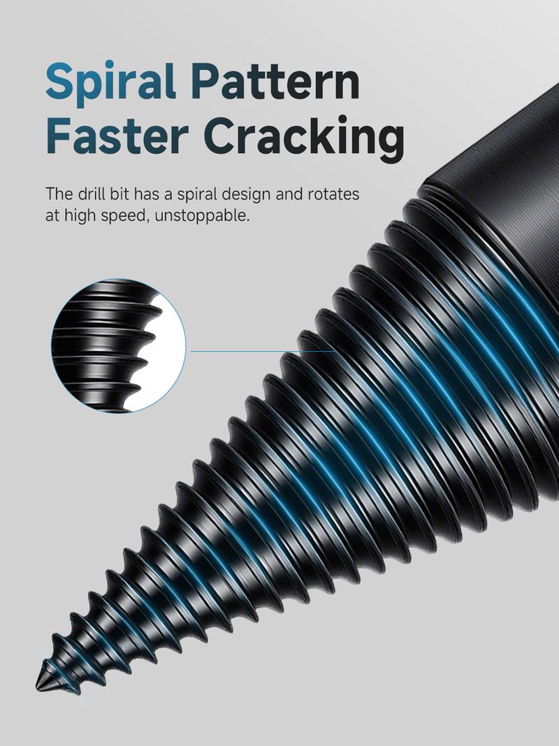 Firewood Log Splitter Drill Bit Set – Heavy-Duty Carbon Steel Wood Splitting Cone with Round/Hex/Square Shank – Safe, Efficient, and Easy to Use for Fireplace, Camping, Home Heating, and Outdoor Wood Cutting