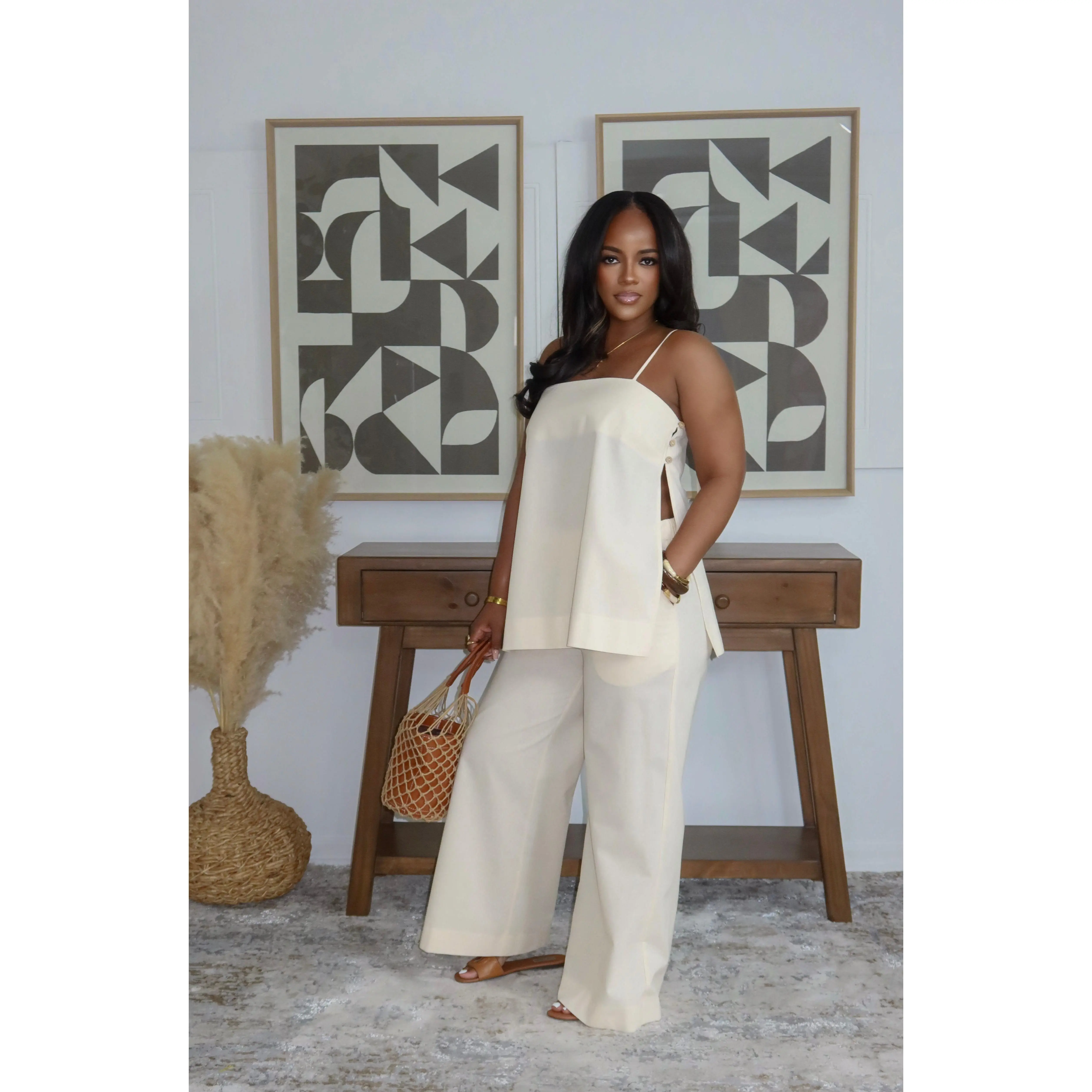 Island Breeze Linen Pants Set (Oatmeal)
