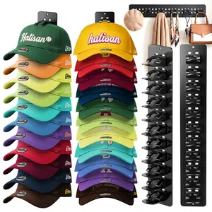 Wall-Mounted DIY Hat Organizer for Baseball Caps, Multi-Level Detachable Hat Rack Can Hold Up to 22 Hats. Hat Storage Ideas Suitable for Closet Doors Bedroom and Wall Decorations, Hat Hangers for Wall with Adehesive and Nail, Black Hat Holder for Men