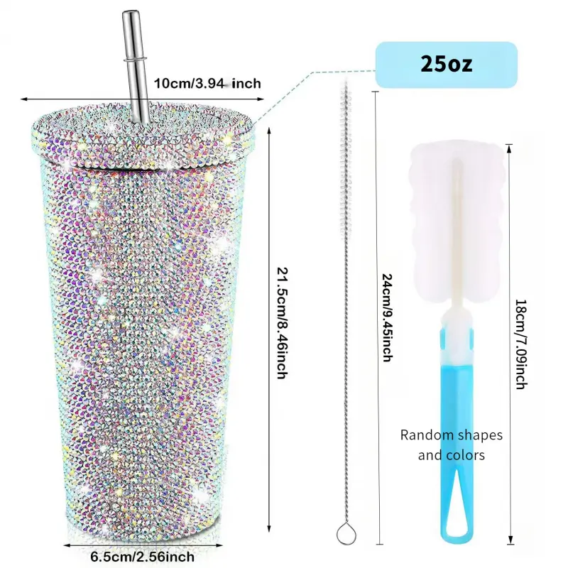Sparkling Rhinestone Encrusted Double Wall Stainless Steel Insulated Tumbler with Built in Straw for Cold and Hot Drinks Perfect Gift for Women Girls Teens Stylish Tumbler Insulated Coffee Tumbler Insulated Cup