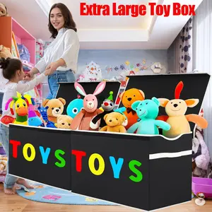 64gal Extra Large Toy Box with Lids - Sturdy Collapsible Kids Storage Organizer Big Bin Chest Basket with Dividers for Boys Girls, Bedroom, Nursery, Living Room, Playroom Organization