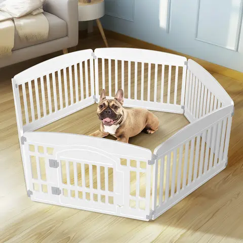 Sweetcrispy Durable Blow-Molded Plastic Dog Playpen - Enclosed Safety-First Design with Secure Locking Door, Small Door for Easy Entry, Suction-Cup Hold Stability, Expandable Exercise Puppy Playpen, Easy Storage for Indoor & Outdoor Use