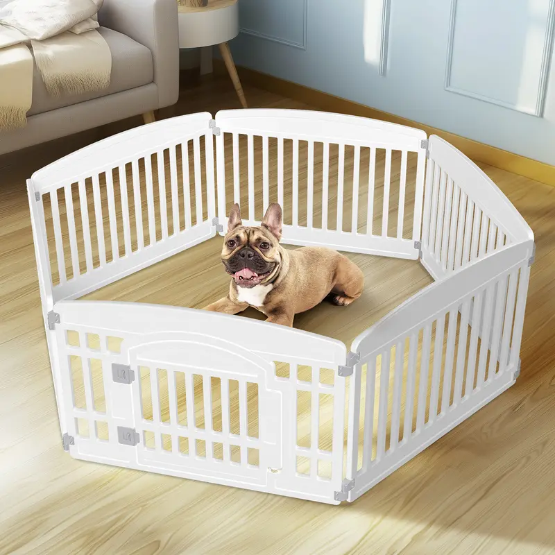 Sweetcrispy Durable Blow-Molded Plastic Dog Playpen - Enclosed Safety-First Design with Secure Locking Door, Small Door for Easy Entry, Suction-Cup Hold Stability, Expandable Exercise Puppy Playpen, Easy Storage for Indoor & Outdoor Use