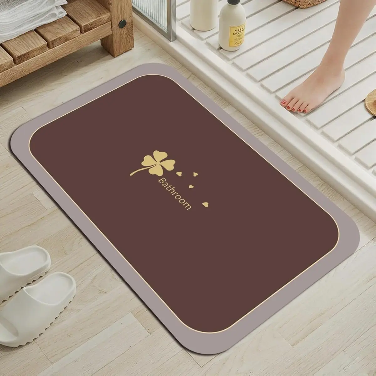 Clover Design Upgraded Bath Mat Super Absorbent Non Slip Bath Mats for Floor Rubber Backed Bathroom Mats Stain Resistant Quick Dry Bathroom Rug for Tub Shower Home Decor Lucky Doormat