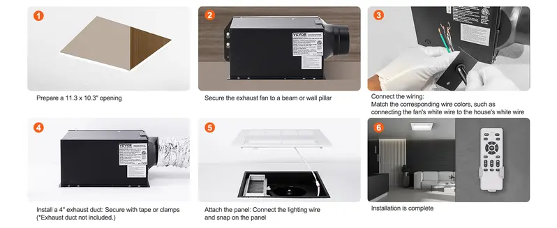 【toolupgrade】VEVOR Painted Corrosion-Resist Waterproof Ceiling Mount Exhaust Fan with LED Lighting Light Kit, 110 CFM High-Efficiency Ventilator, 1.5 Sones Low Noise, Energy-Saving Galvanized Steel, No Attic Access Needed, Ideal for Laundry Room, Gym