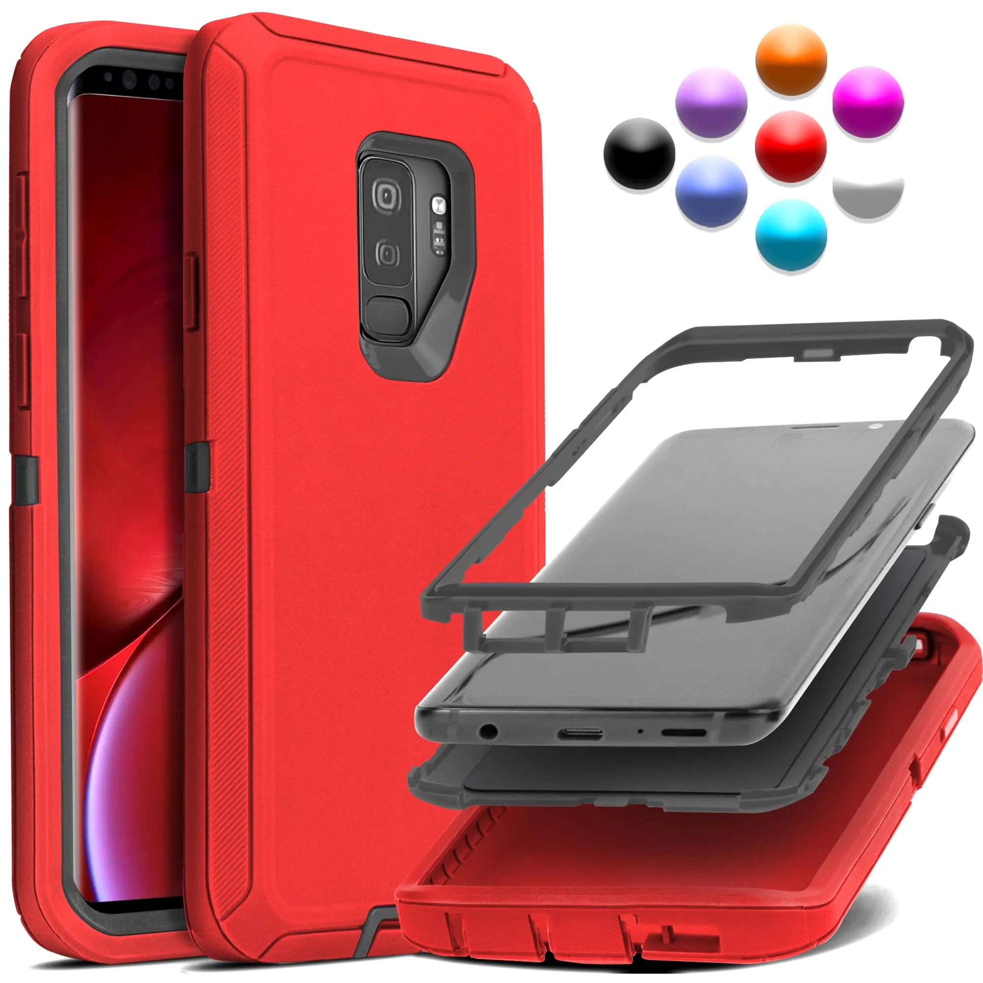 Heavy Duty Triple-Layers Smartphone Casing for Samsung Galaxy S9/S9 Plus - Shockproof, Dropproof Rugged Cellphone Protection Accessory, Handheld, Accessories, Drop-Proof