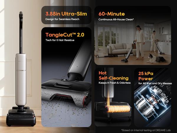 DREAME Aero Pro Elite/ Aero Vacuum Mop, ALL-in-ONE cordless cleaner for wet messes & dry messes, 0 hair residue, 5mins quiet flash self-clean, 185℉ self-dry, 60min runtime, for family, for all flooor types