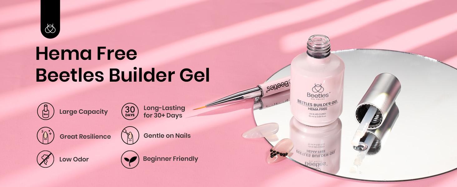 Beetles Hema-Free Builder Gel for Nails,7 in 1 Clear Builder Gel for Nail Apex & Extension Strengthener LED Lamp Nails for Beginners & DIY Salon Manicure Beauty Gift Sets for Women