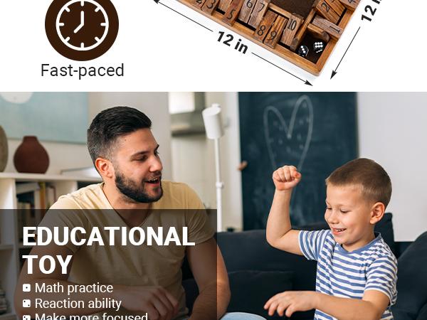 ropoda Shut The Box Dice Board Game (2-4 Players) for Kids & Adults [4 Sided Large Wooden Board Game, 8 Dice + Shut-The-Box Rules] Smart Game for Learning Addition – Vantage Style,Valentine's Day